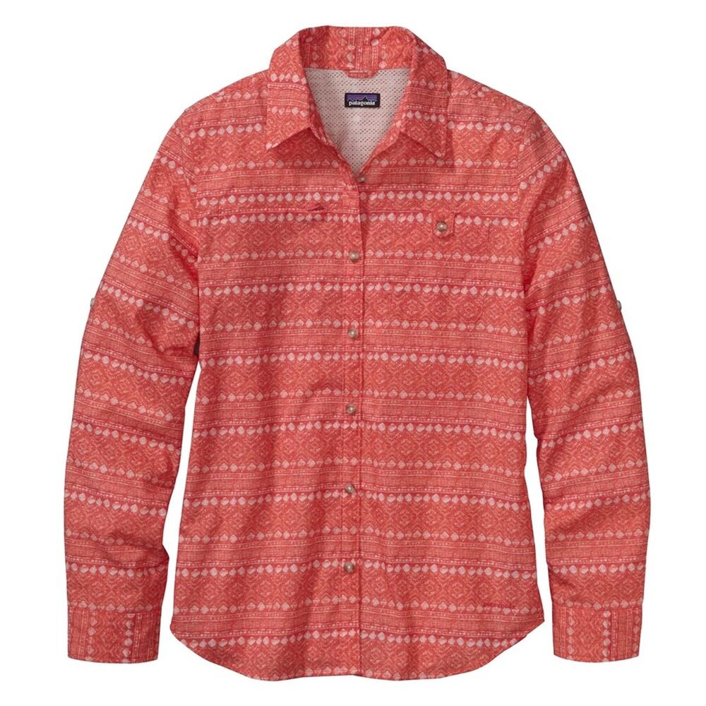 Patagonia Island Hopper II Shirt Womens M Ginger Berry Organic Cotton Button Up